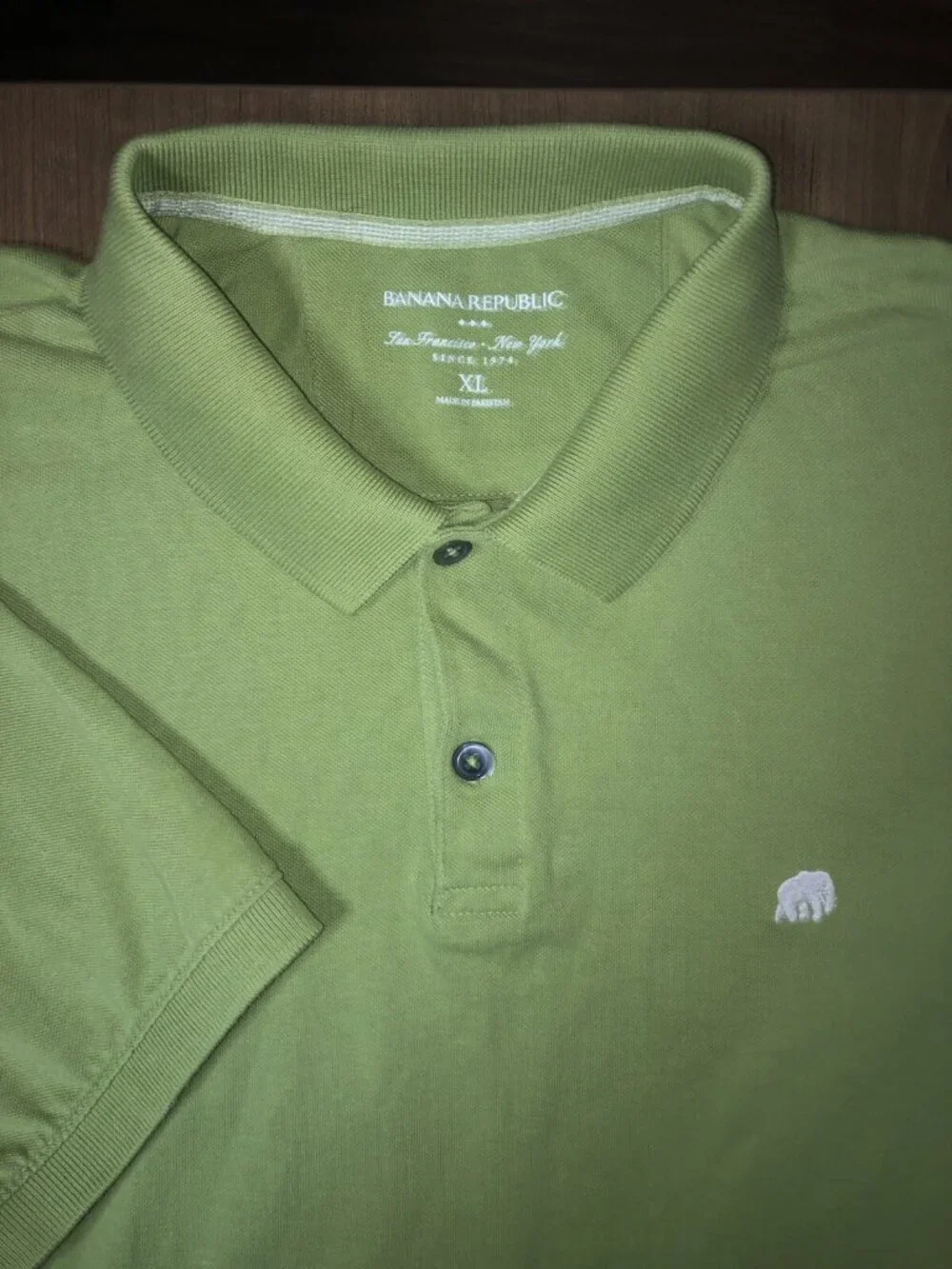 Banana Republic Polo XL Green Casual Mens Shirt Solid With Elephant Logo